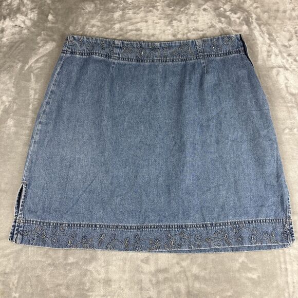 Vintage Bill Blass Denim Mini Skirt Women's 12 Light‎ Wash Embroidery Zip (1080) - Picture 1 of 10